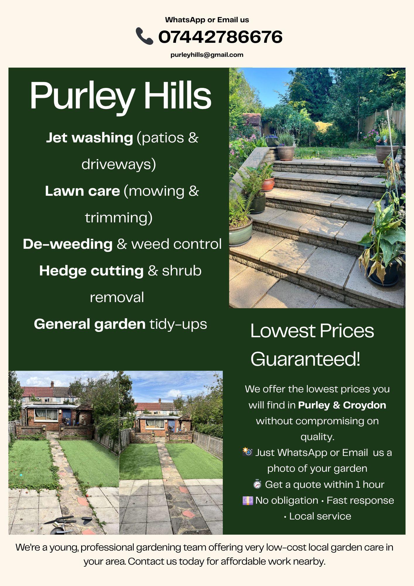 Purley Hills gardening services flyer